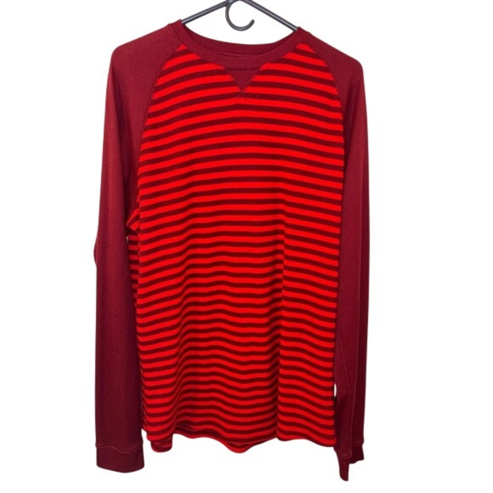 Under Armour Womens XL Red Burgundy Waffle Knit Striped Thermal Long Sleeve Top